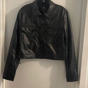 House Of Harlow 1960 medium Black vegan faux leather studded cropped jacket coat